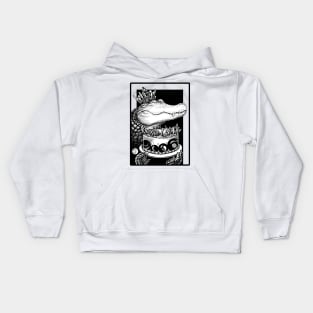 Alligator & Crystal Cake - Black Outlined Version Kids Hoodie